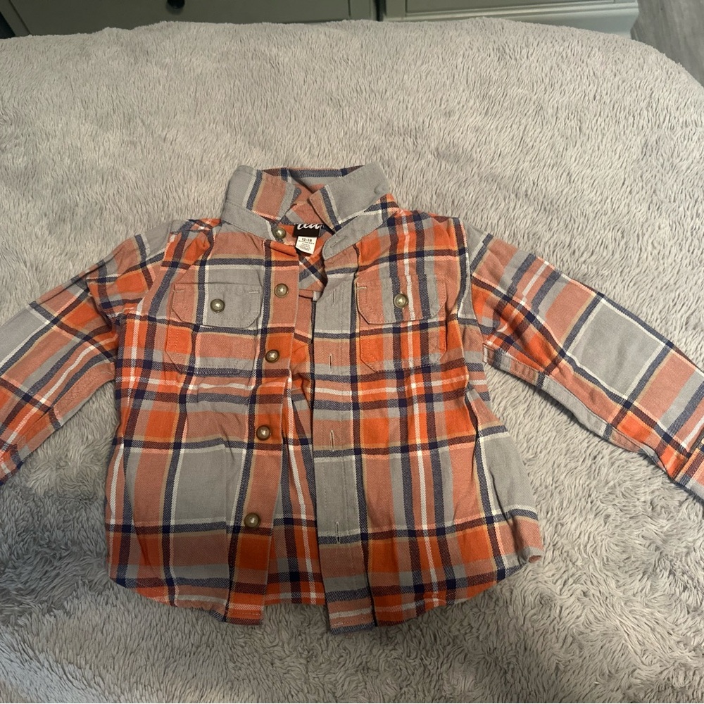 Cat & Jack Orange and Gray Plaid Button Down Shirt
